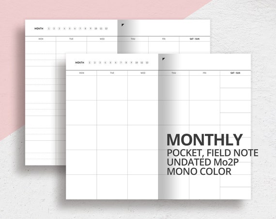 Pocket Field Note Size Monthly Insert Mo2p Printable Undated