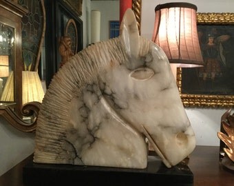 Mid Century Hand Carved Alabaster Horse Head Sculpture