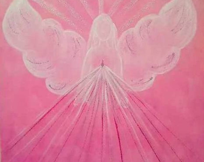 Angel of Love PINK - LIMITED EDITION- Original art, zibu symbol, handmade, sparkle finish, Reiki Charged, healing.