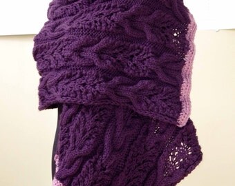 Violet Lilac, Rectangular Shawl, Lace Knit Scarf, Hand knitted, Handmade, Warm Cozy, Gift for Her, Luxury Scarf, Any Occasion, Bohemian