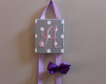 Bow Holder Monogram Bow Holder Grey Polka Dot Embroidered Personalized Hair Bow Holder Hair Clip Holder Hairbow Holder Hair Bow Organizer