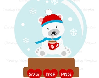 Snow Globe Svg cut files- Polar Bear Christmas svg, Hot chocolate svg, Christmas svg files, SVG, DXF, PNG, Use with Cricut & Silhouette