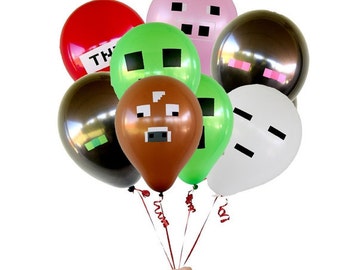 Set of 14, 21 or 28 Minecraft Inspired 12" Latex Balloons - Perfect for your next Minecraft Birthday Party!