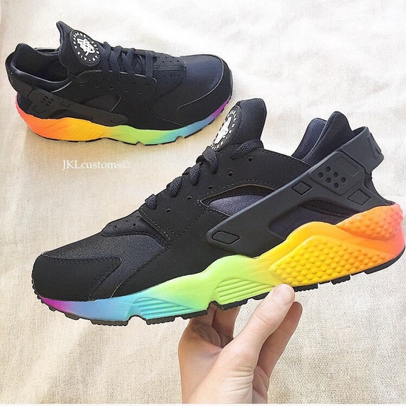 OMBRE-RAINBOW sole Black Nike Huarache Rainbow Sole by JKLcustoms