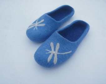 Blue clogs Felted clogs Women slippers Organic slippers Women shoes Felted wool shoes Felted slippers Home Women clogs