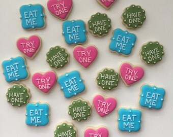 Alice in Wonderland, Mini Cookies, Party Favors, Treat Bags, Eat Me cookies, Dessert Table, Birthday Favors