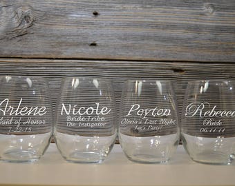 Set of 7 Stemless Wine Glasses, Personalized Maid of Honor Gifts, Wedding Toasting Glasses, Stemless Wine Glass, Gift for Maid of Honor