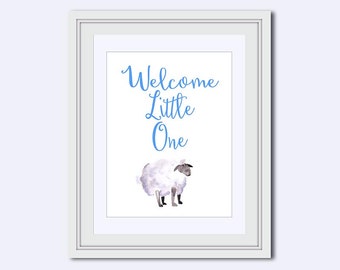 boy nursery art - Nursery Wall Art - nursery decor print - Welcome little one print - baby shower gift - watercolor lamb - boy printable Art