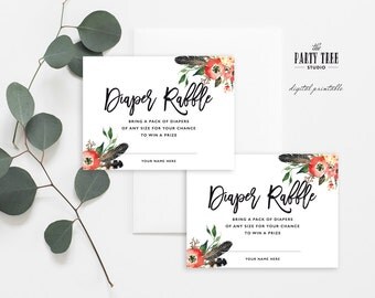 Boho Diaper Raffle , Printable Baby Shower Card , Baby Shower Diaper Raffle Game , Baby Shower Instant Download