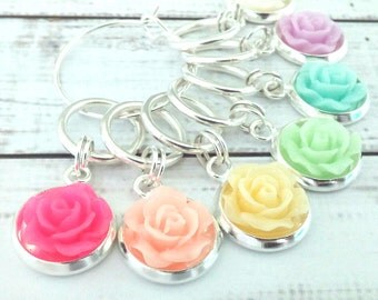 flower stitch markers - knitting crochet rainbow roses - place holders knitting or crochet - notions for knitters