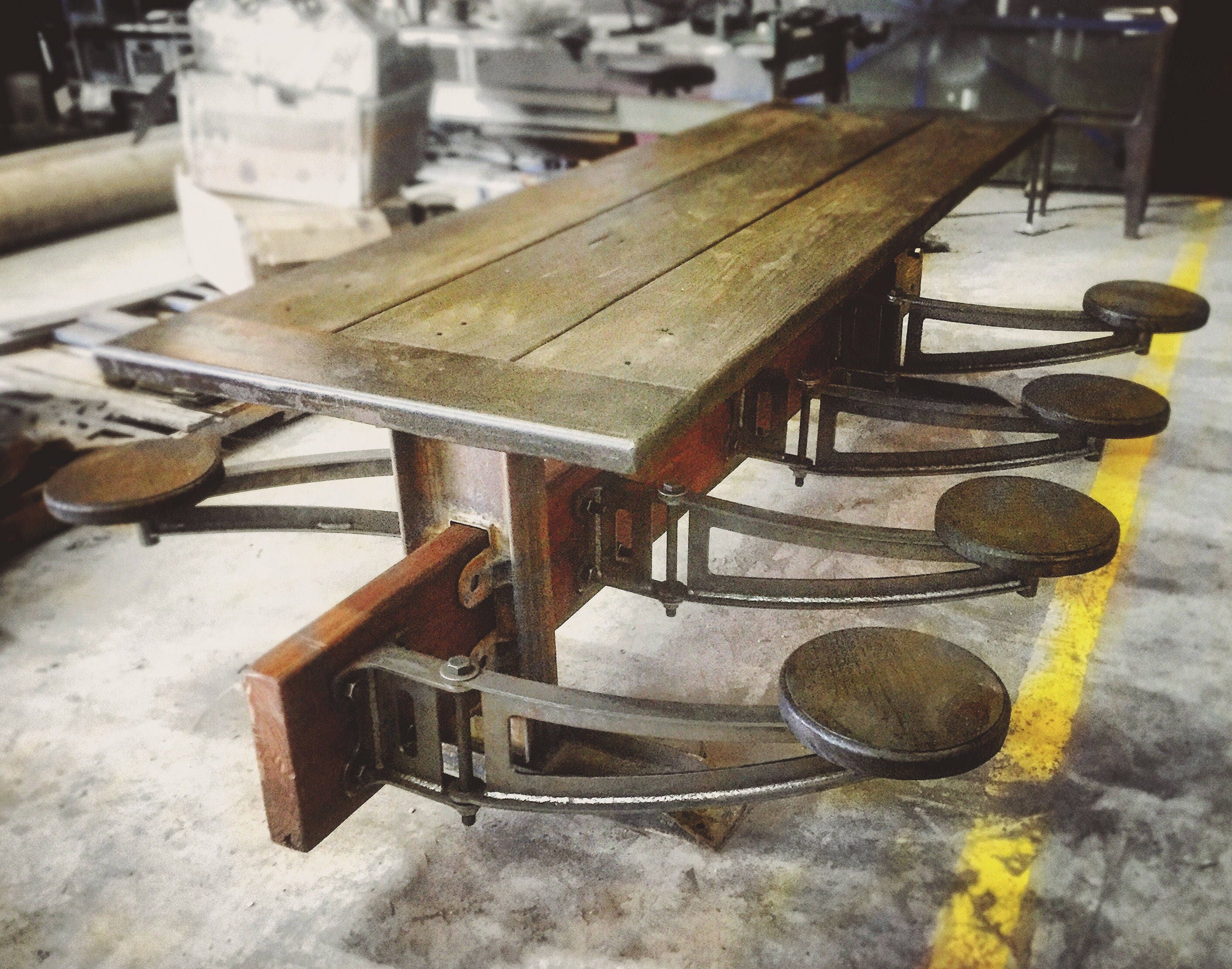 Industrial Swing Out Seat Wood Restaurant Dining Table