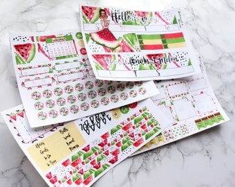 Foiled August Monthly View Planner Sticker Kit | Monthly Spread | ECLP & Happy Planner | Watermelons | Picnic | Summer | Black | Red | Green