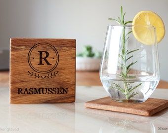 Monogram Coasters Personalized Bridal Presents Ideas Wedding Gift Couple Last Name Engraved Custom Drink Coasters Unique Engagement Gift