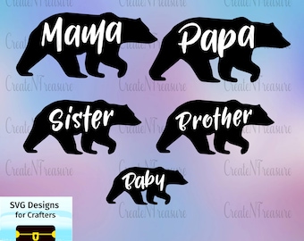 Mama Bear SVG, DXF. Papa Bear svg, dxf. Cutting file for Cricut design space and Silhouette Cameo. Baby Bear, Bear Family.