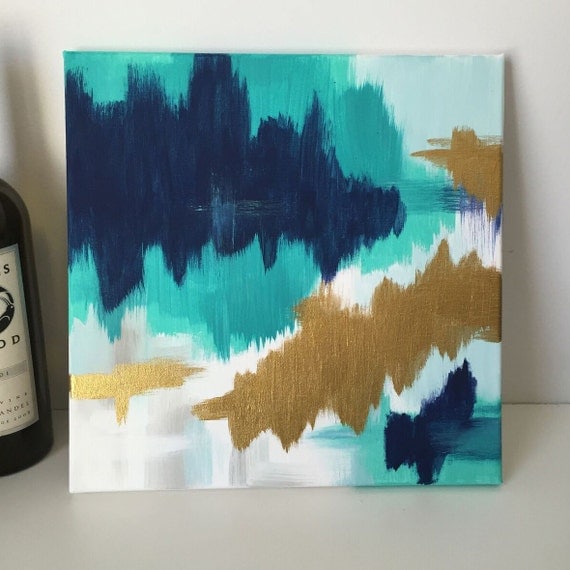 Blue and Gold Abstract Canvas Painting