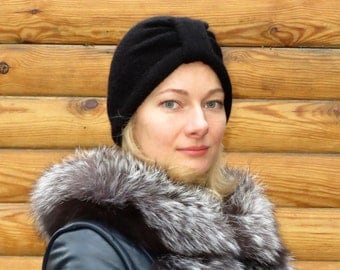 Black turban hat knitted turban hat wool turban hat womens turban headwrap womens hat wool turban head wrap knit wraped hat womens black hat