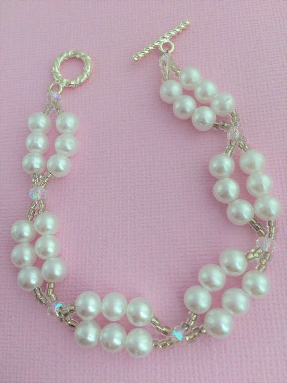 Bridal Faux Pearl Bracelet Bridal Beaded by WeddingDesigns2Love