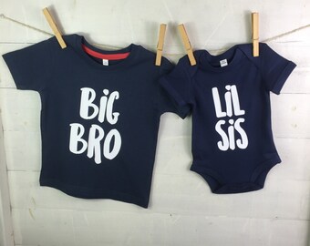 Sibling Clothing Set- Big brother Little sister Gift- gift for children- navy gift set- gift for siblings- Big Bro Lil Sis sibling set