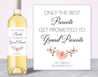 Pregnancy Announcement Grandparents, Pregnancy Reveal to Grandparents, New Grandparents to Be, Promoted to Grandparents, Custom Wine Label