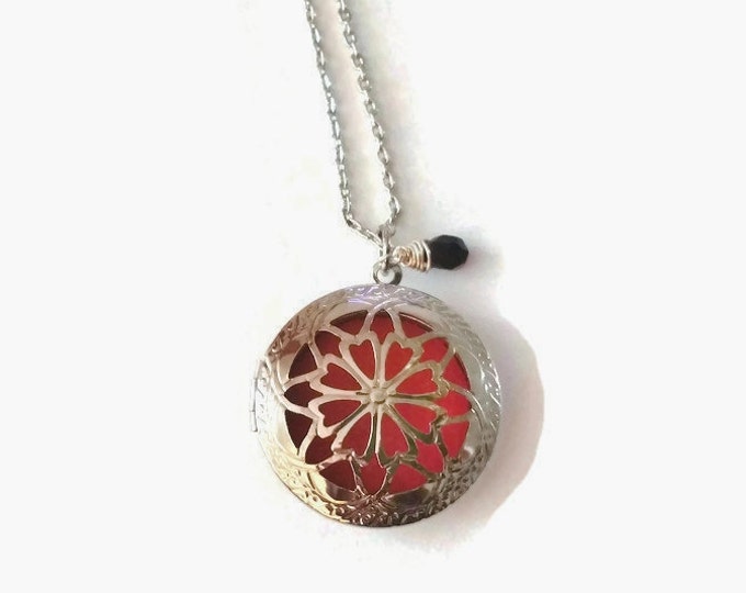 Garnet Aromatherapy Locket Necklace, January Birthstone, Garnet Jewelry