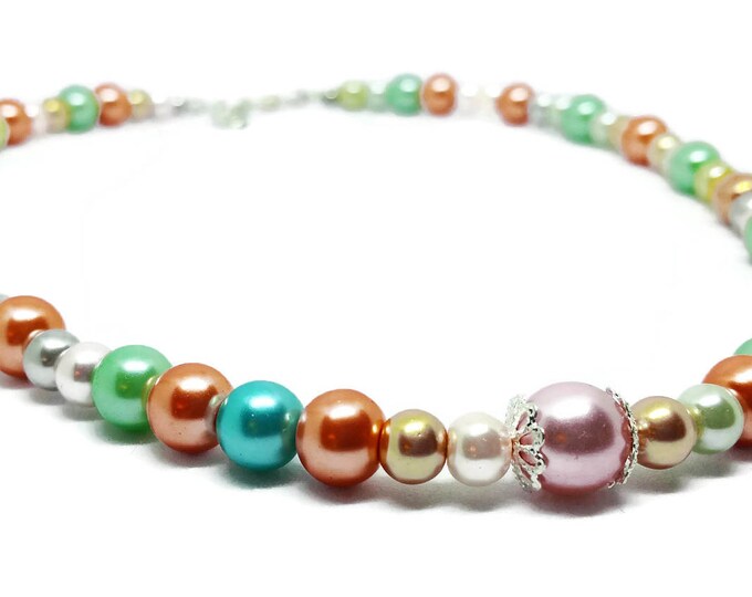 Pastel Swarovski Pearl Necklace, Faux Pearl Necklace, Spring Pearl Necklace, Unique Birthday Gift, Easter Necklace