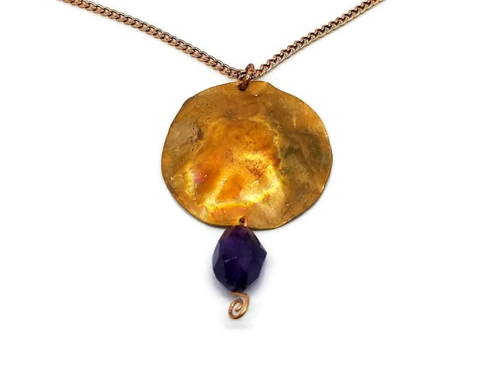 Amethyst Copper Pendant, Copper and Gemstone Necklace, Faceted Amethyst Necklace, February's Birthstone, Unique Birthday Gift, N005