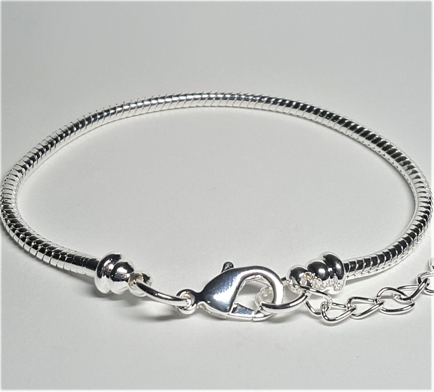 Silver European Bracelet with Extender Chain 16cm 23cm