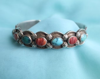 Sterling Silver Multistone Cuff Bracelet, Sunshine Reeves, D. Reeves, Turquoise, 925, Signed Jewelry, Ships FREE! LJ-23