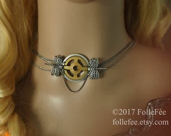 Steampunk jewelry, stempunk fairy necklace, clockwork, gear necklace