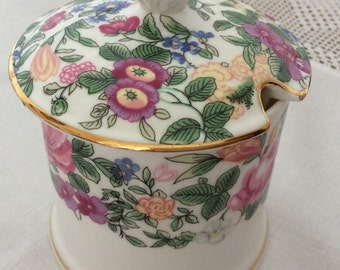 Sale 30% off Bone china Jam Preserve Jar: Crown Staffordshire with Floral pattern, vintage jam pot with lid