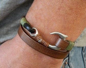 mens leather bracelet mens jewelry mens bracelet mens gift husband gift fish hook bracelet boyfriend gift brother gift mens fishing bracelet