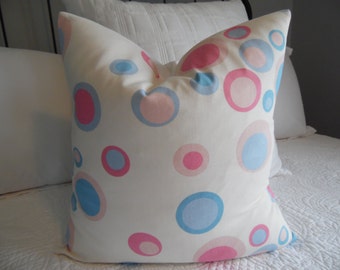 CIRCLES and Circles.GIRLS Decor.Pink,light pink,blues,cream,white.Kids Bedroom Decor.Pillow Cover.Teens. Nursery Pillow Covers.Slipcovers