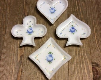 Milk Glass - Opalescent Glass - Playing Card Dishes - Playing Card Suit - Card Games - White Glass Dishes - Vintage Milk Glass