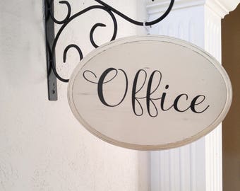Office sign - farmhouse office decor - rustic farmhouse housewarming gift - office sign with bracket - shabby chic - farmhouse sign -