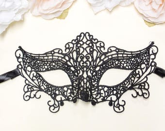 Black Masquerade Mask - Venetian Macrame Lace Mask - Mardi Gras Mask - Costume Party Mask - Lingerie Eye Mask (1 MASK)