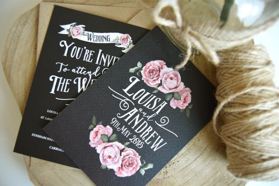Chalkboard Rustic Rose Wedding Invitation Set Sample