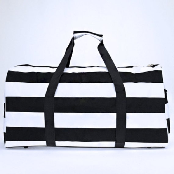 Items similar to Black and White striped duffle bag on Etsy
