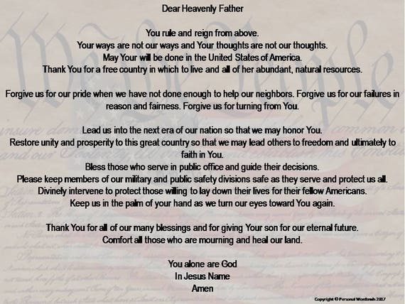 Armed Forces Day Prayer Print Downloadable Memorial Day