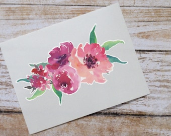 Clearance - Peony Watercolor Monogram Decal, Watercolor Flowers, Flower Sticker, Tumbler Decal, Watercolor Peonies, Printed Decal