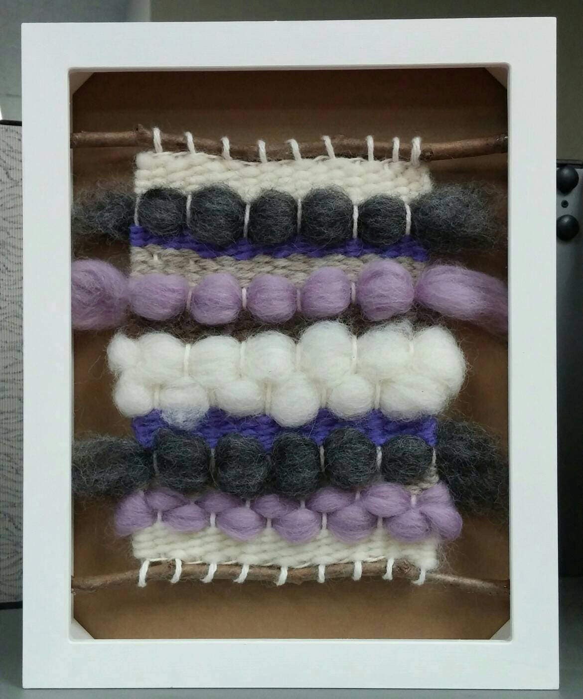 Framed handwoven/Handloom/Weaving/ Lavender and natural tones