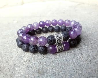 Valentines gift His and Her bracelet Amethyst Couple bracelet Matching bracelets for couples Relationship bracelet Amethyst Lava bracelet