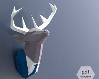 Papercraft Deer Head, Make Your Own Trophy, Paper Trophy, Pdf Papercraft, Stag Head, Deer Head Wall Mount, Paper Animal Head, Deer In Suit