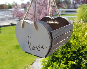 Wooden Heart Flower Girl Basket, Flower Girl Basket, Rustic Flower Girl Basket, Flower Basket for Wedding, Rustic Wedding, Flowergirl Basket