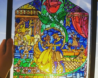 Beauty and the Beast Stained Glass Window A3 Frame