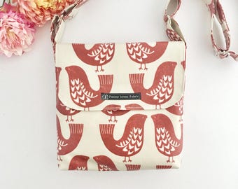 Fabric handbag, cross body bag, fabric purses, oilcloth bags, bird gifts, scandi bag, crossbody bags, oilcloth crossbody bag
