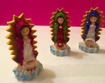set of 3 Baby Lady of Guadalupe statue, nuestra Vigen de Guadalupe statua de baby