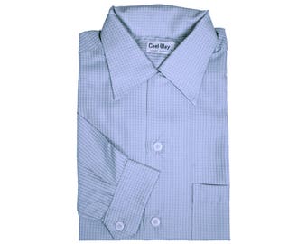 Vintage 1950s NOS Mens Shirt Unused Cool Way Blue Long Sleeve Medium