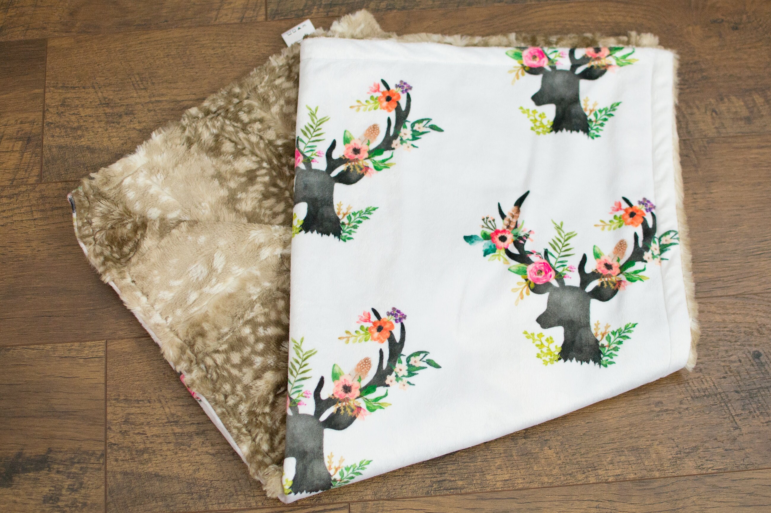Floral Deer Minky Faux Fawn Fur baby blanket baby swaddle