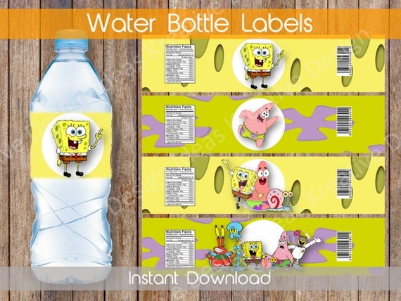 SpongeBob Water Bottle Labels Water Bottle Labels or