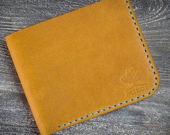 Leather wallet yellow wallet personalized wallet men wallet bifold wallet card wallet engraved wallet mini wallet small wallet card holder